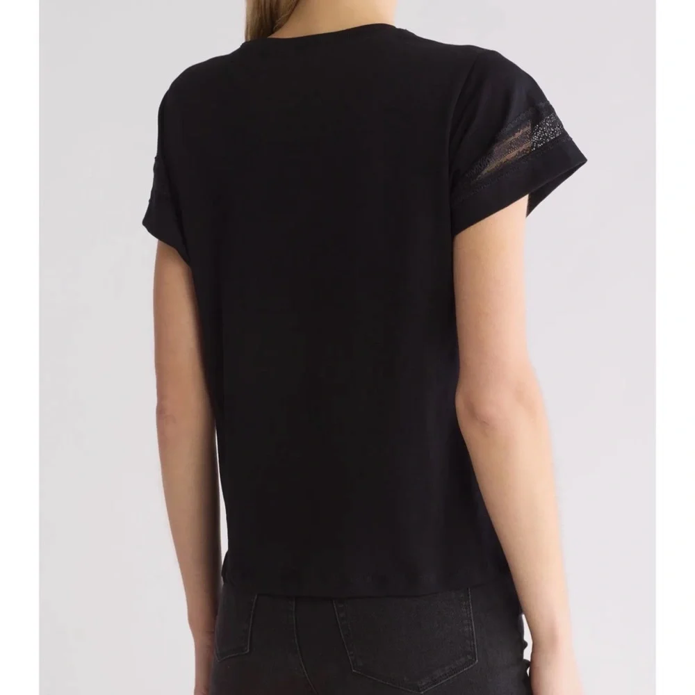 All Saints- Black 100% Cotton Lina Lace T-Shirt - Size US4, UK8, EU36 - Picture 8 of 9